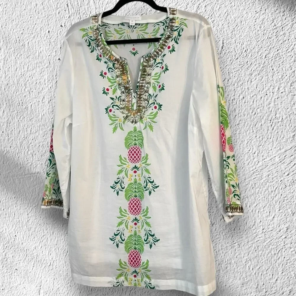 Charter Club Swim Cover Up Boho Tunic XXL Tropical Resortwear Cruise Beachy